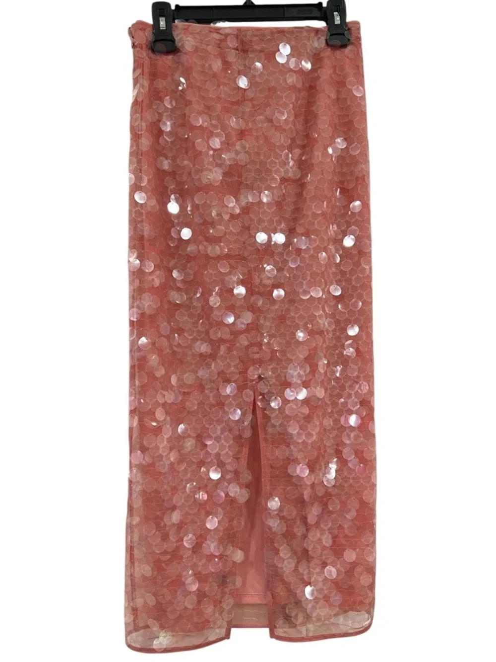 STAUD Casey Sequined Mesh Midi Skirt – Pink Blush